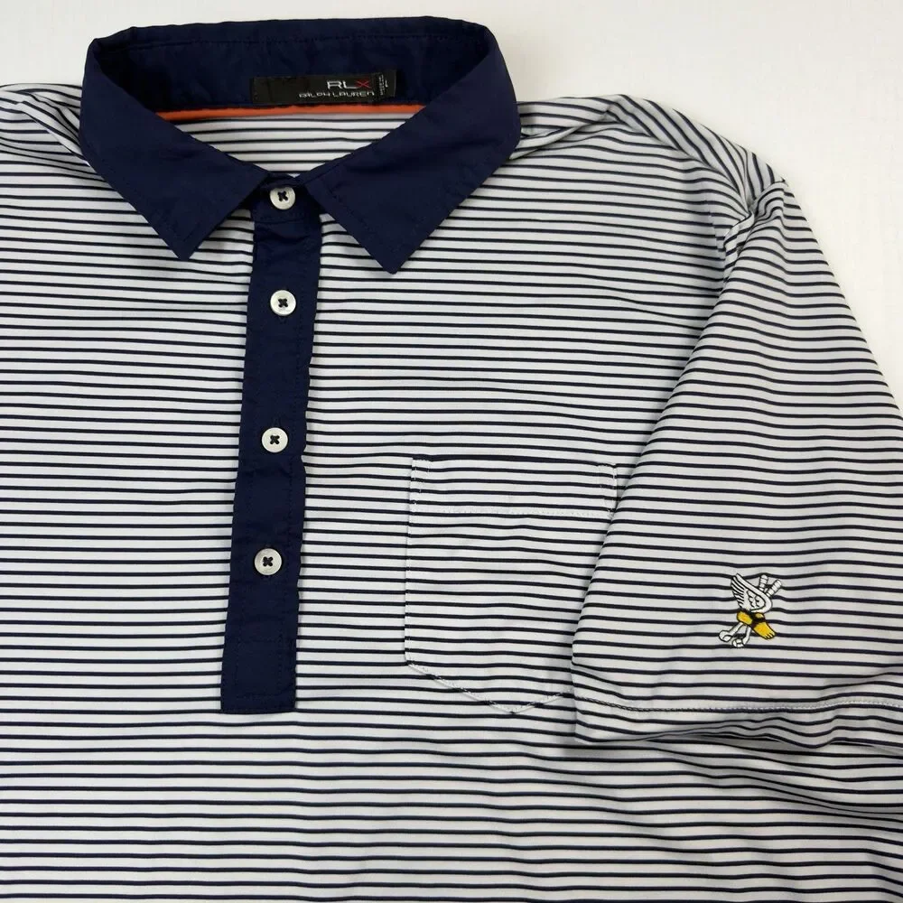 Ralph Lauren RLX Winged Foot Golf Club Polo Mens L Stripe Wicking Performance